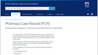 Pharmacy Care Record (PCR)-NSS | NHS National Services Scotland