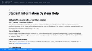 Student Information System Help | Pennsylvania College of Technology