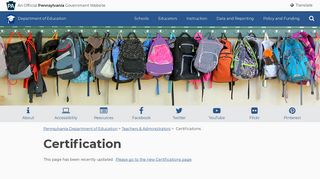 Certifications - Pennsylvania Department of Education - PA.gov