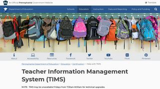 Help with TIMS - Pennsylvania Department of Education - PA.gov