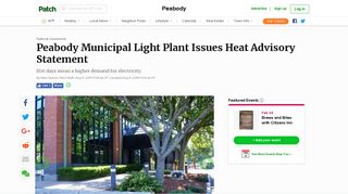 Peabody Municipal Light Plant Issues Heat Advisory Statement - Patch