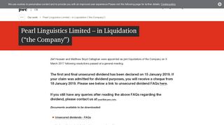 Pearl Linguistics Limited – in Liquidation (“the Company”) - PwC UK