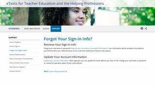 Forgot Your Sign-In Info? | Students | eTextbooks for Teacher ...