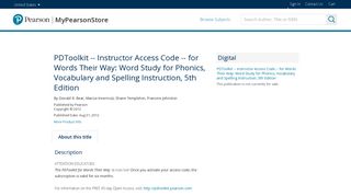 PDToolkit -- Instructor Access Code -- for Words Their Way: Word ...
