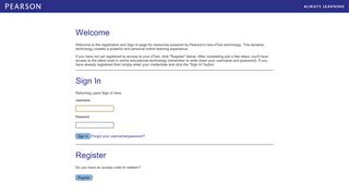 Pearson eText Sign In Page