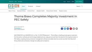 Thoma Bravo Completes Majority Investment in PEC Safety