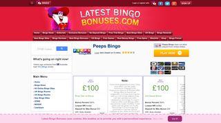 Peeps Bingo | £100 Bingo Sign Up Bonus - Latest Bingo Bonuses