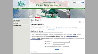 User Sign In: Please Sign In - Government of Prince Edward Island
