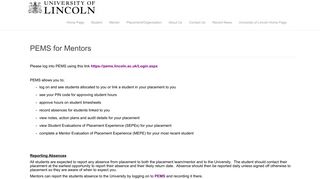 PEMS for Mentors - Nursing Placements - University of Lincoln