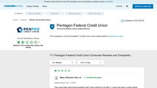 Top 110 Reviews and Complaints about Pentagon Federal Credit Union