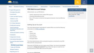 PEN Web Account Setups - Province of British Columbia