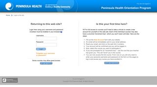 Peninsula Health Orientation Program: Login to the site
