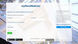 myPennMedicine - Login Recovery Page