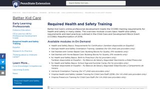 Required Health and Safety Training — Better Kid Care — Penn State ...