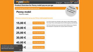 Penny mobil pay-as-you-go top-up with prelado