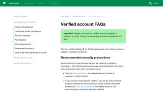 Verified account FAQs - Twitter support
