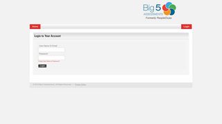 Log In - Assessments Dashboard - Big 5 Assessments