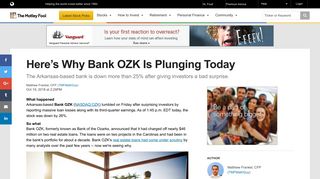 Here's Why Bank OZK Is Plunging Today -- The Motley Fool