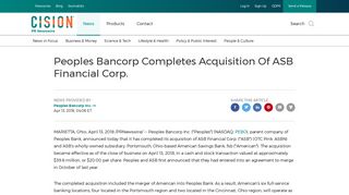 Peoples Bancorp Completes Acquisition Of ASB Financial Corp.