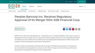 Peoples Bancorp Inc. Receives Regulatory Approval Of Its Merger ...