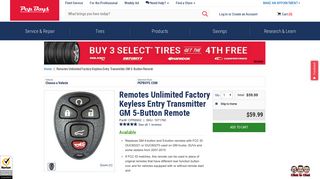 Remotes Unlimited Factory Keyless Entry Transmitter GM 5 ... - Pep Boys