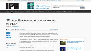 EU council reaches compromise proposal on PEPP | News | IPE