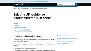 Existing UK residence documents for EU citizens: Permanent ... - Gov.uk
