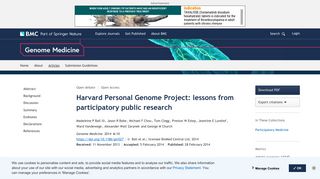 Harvard Personal Genome Project: lessons from participatory public ...