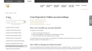 Your Depository Online account settings - The Perth Mint