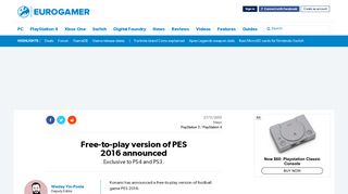 Free-to-play version of PES 2016 announced • Eurogamer.net