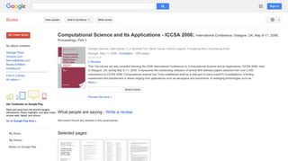 Computational Science and Its Applications - ICCSA 2006: ...
