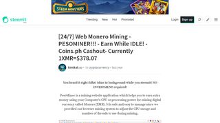 Web Monero Mining - PESOMINER!!! - Earn While IDLE ... - Steemit