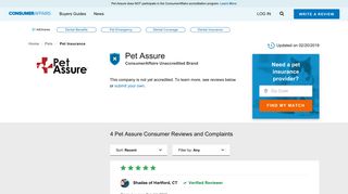 Top 4 Reviews and Complaints about Pet Assure - ConsumerAffairs.com