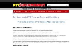 Pet Supermarket VIP Program Terms and Conditions