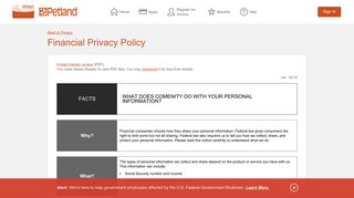 Petland Credit Card - Financial Privacy Policy - Comenity