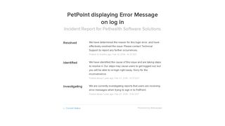Pethealth Software Solutions Status - PetPoint displaying Error ...