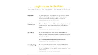 Pethealth Software Solutions Status - Login issues for PetPoint