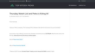 Thursday Watch List and Petra is Killing It!! - Top Stock Picks