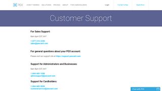 Contact Customer and Sales Support | PEX - PEX Card