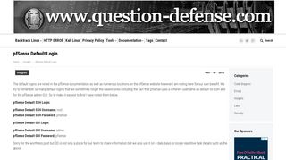 pfSense Default Login - Question Defense
