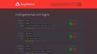 cf.ph.gameclub.com passwords - BugMeNot