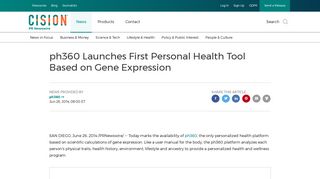 ph360 Launches First Personal Health Tool Based on Gene Expression