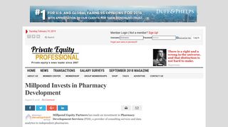 Millpond Invests in Pharmacy Development - Private Equity Professional