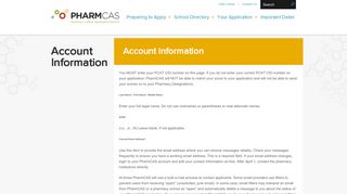 Account Information – PharmCAS