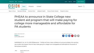 PHEAA to announce in State College new student aid program that ...