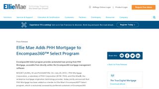 Ellie Mae Adds PHH Mortgage to Encompass360™ Select Program ...