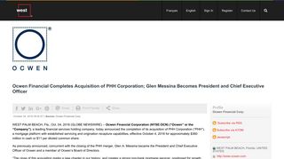 Ocwen Financial Completes Acquisition of PHH Corporation; Glen ...