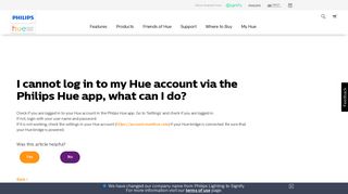 I cannot log in to my Hue account via the Philips Hue app, what can I ...