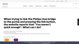 When trying to link the Philips Hue bridge to the portal and pressing ...