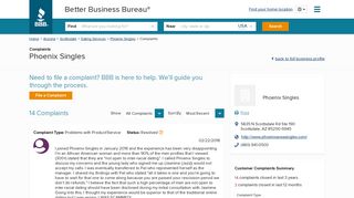 Phoenix Singles | Complaints | Better Business Bureau® Profile